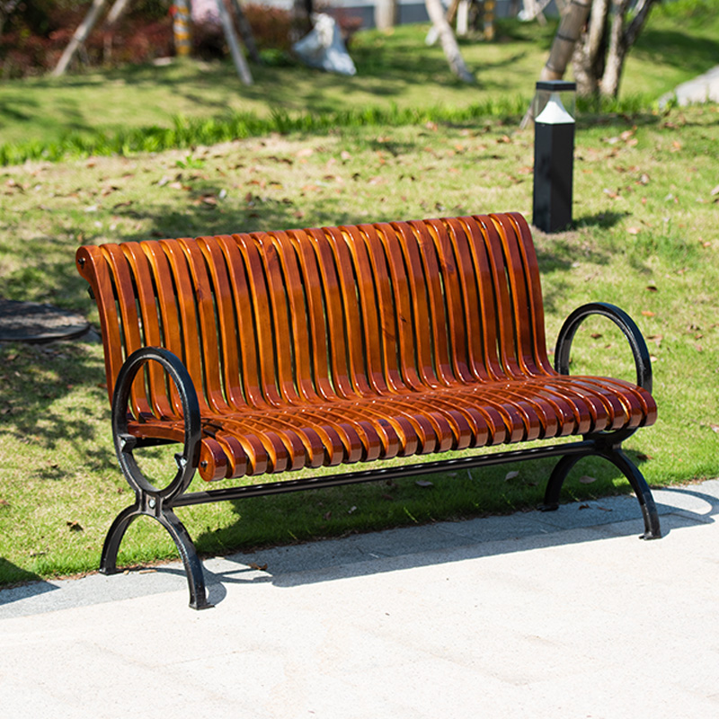 Outdoor Furniture Bench - Modern Solid Wood & Wrought Iron