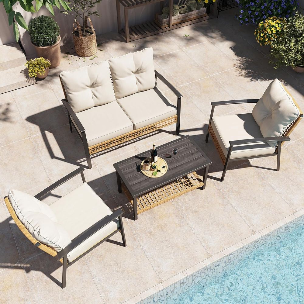 Outdoor Furniture With Storage For Cushions - Oversized Comfort Patio Furniture Set with
