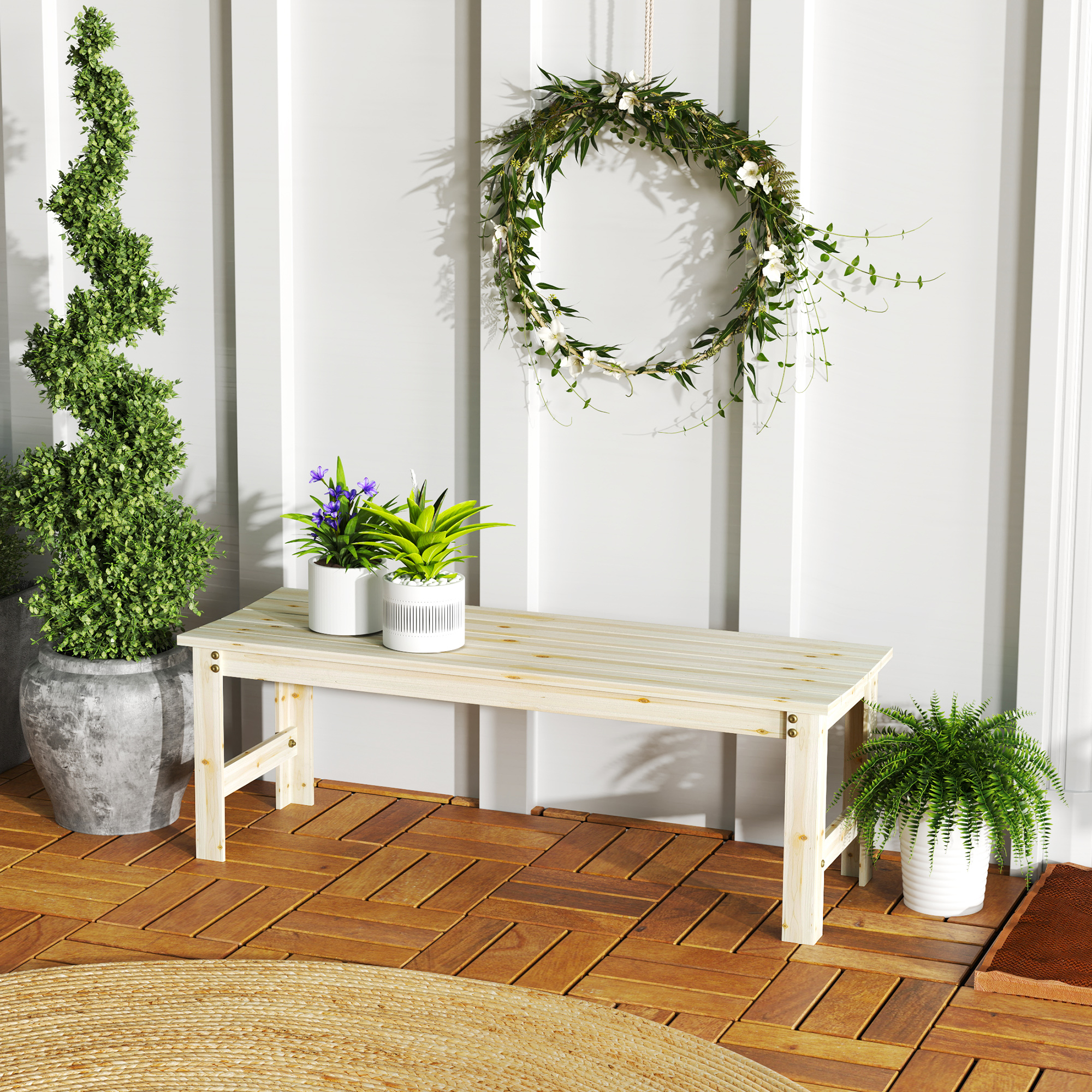 Outdoor Furniture Bench - 2-Seat Wood Garden Bench, Slated Patio