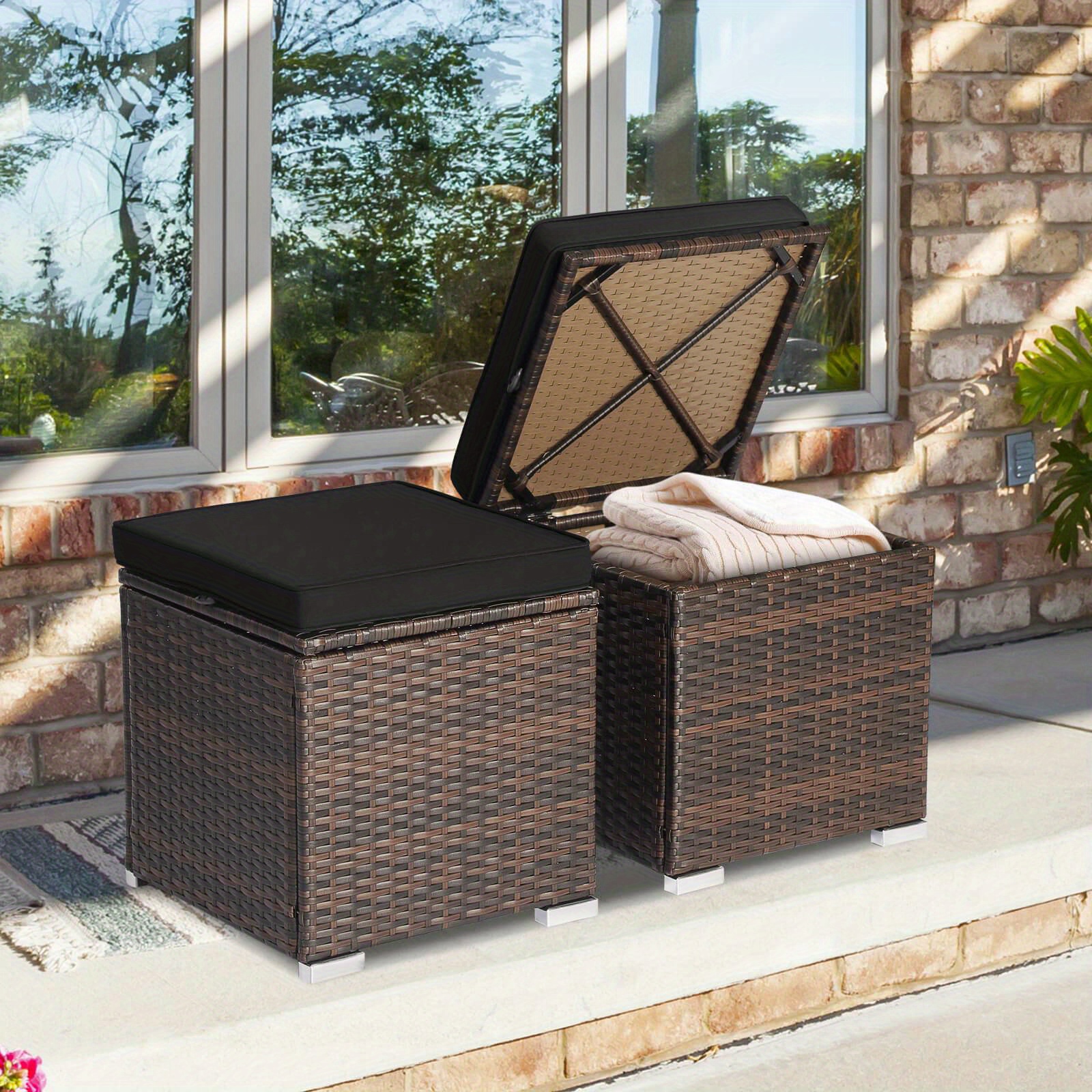 Set Of 2 Outdoor Wicker Storag - Outdoor Furniture With Storage For Cushions ulasan dan harga