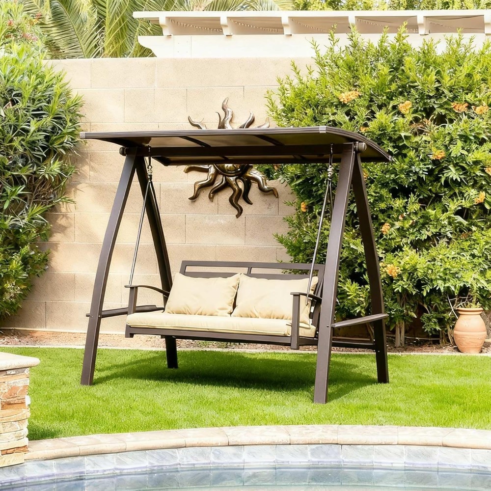 2-Seat Outdoor Swing with Adju - Outdoor Furniture Bench ulasan dan harga