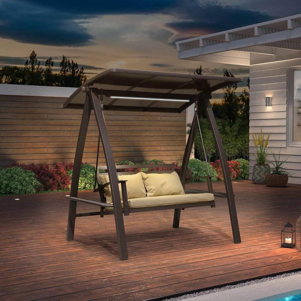 2-Seat Outdoor Swing with Adju - Outdoor Furniture Bench ulasan dan harga