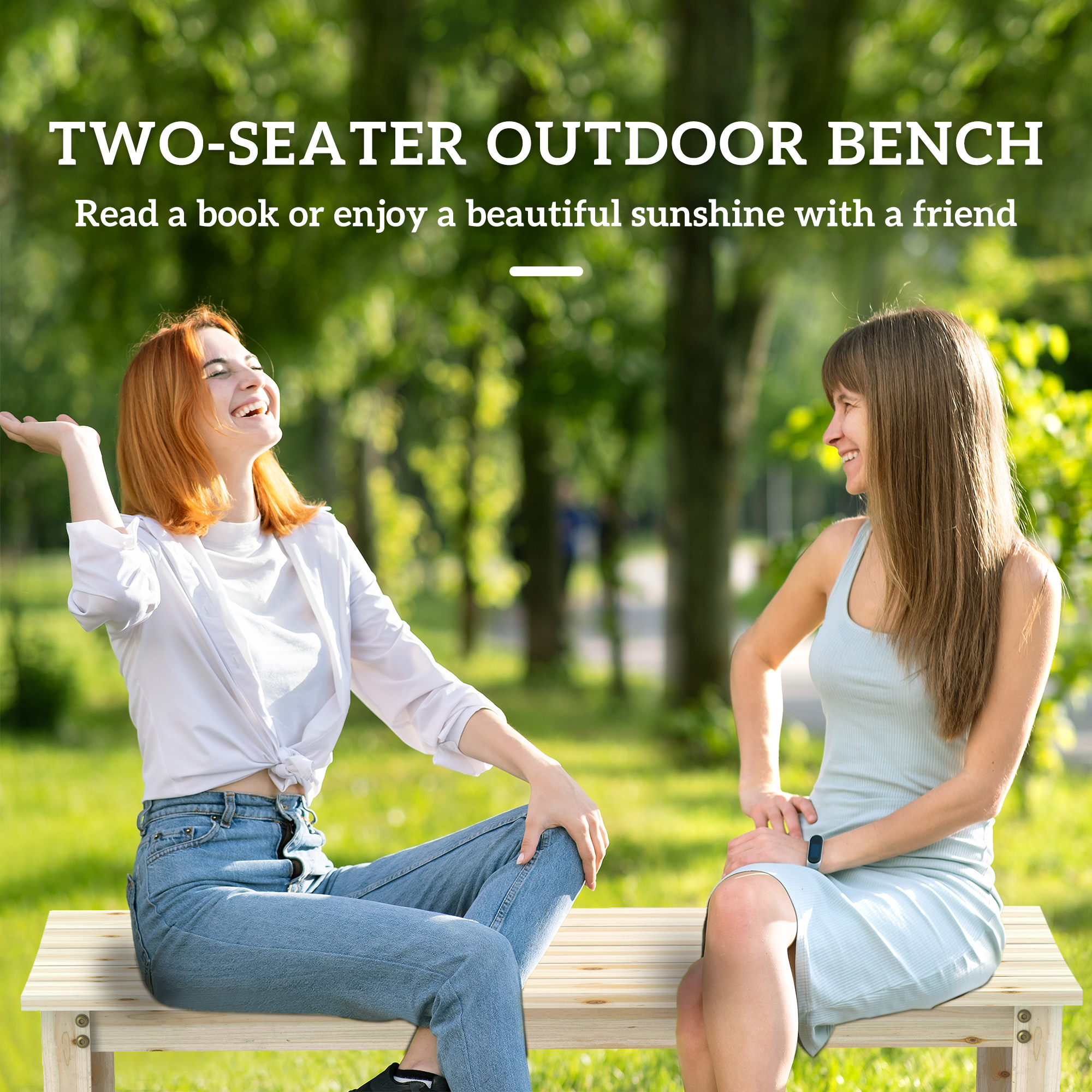 2-Seat Wood Garden Bench, Slat - Outdoor Furniture Bench ulasan dan harga
